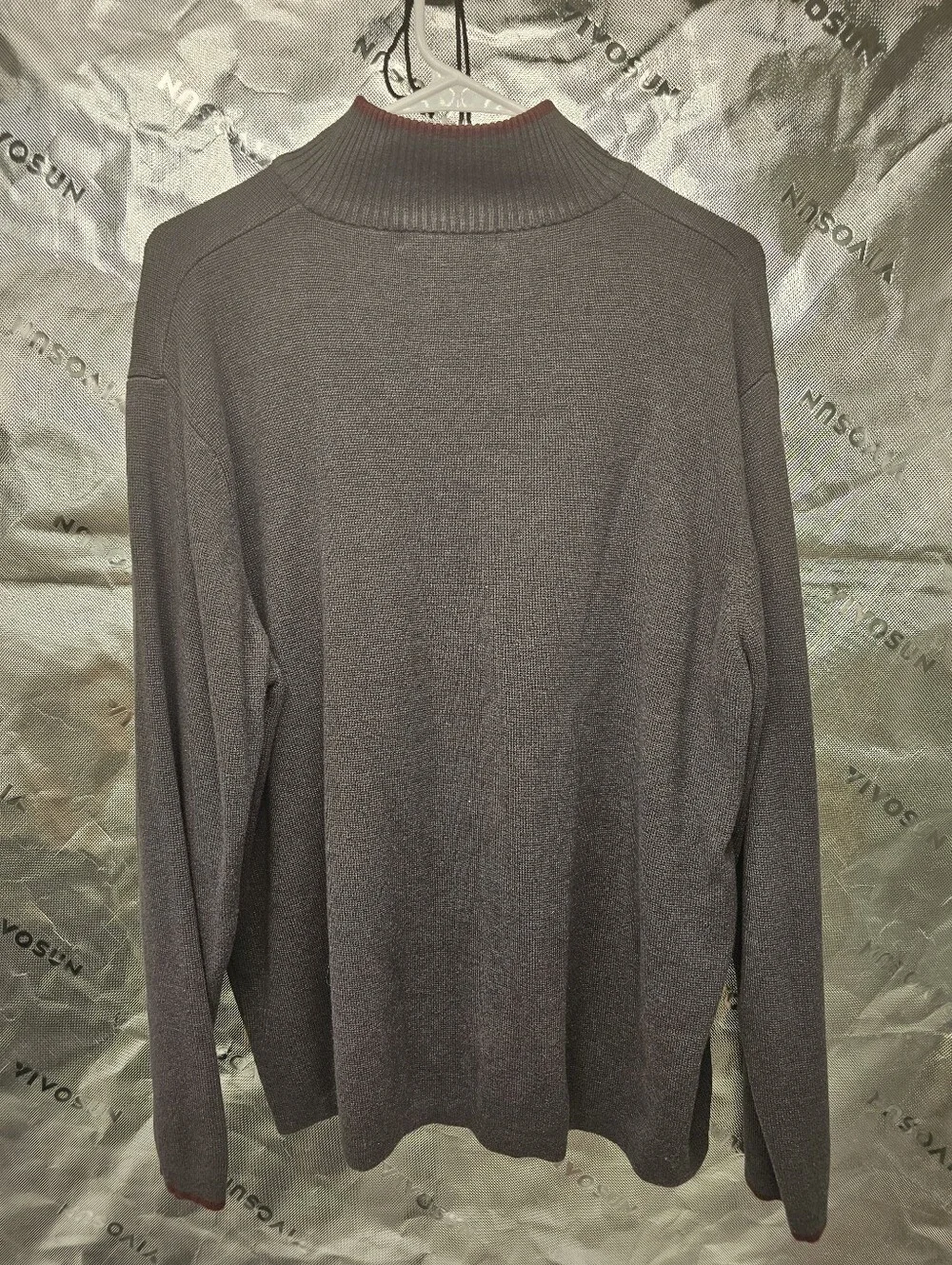 Geoffrey Beene Quarter Zip Sweater Men's XL Grey Burgundy Knit Pullover